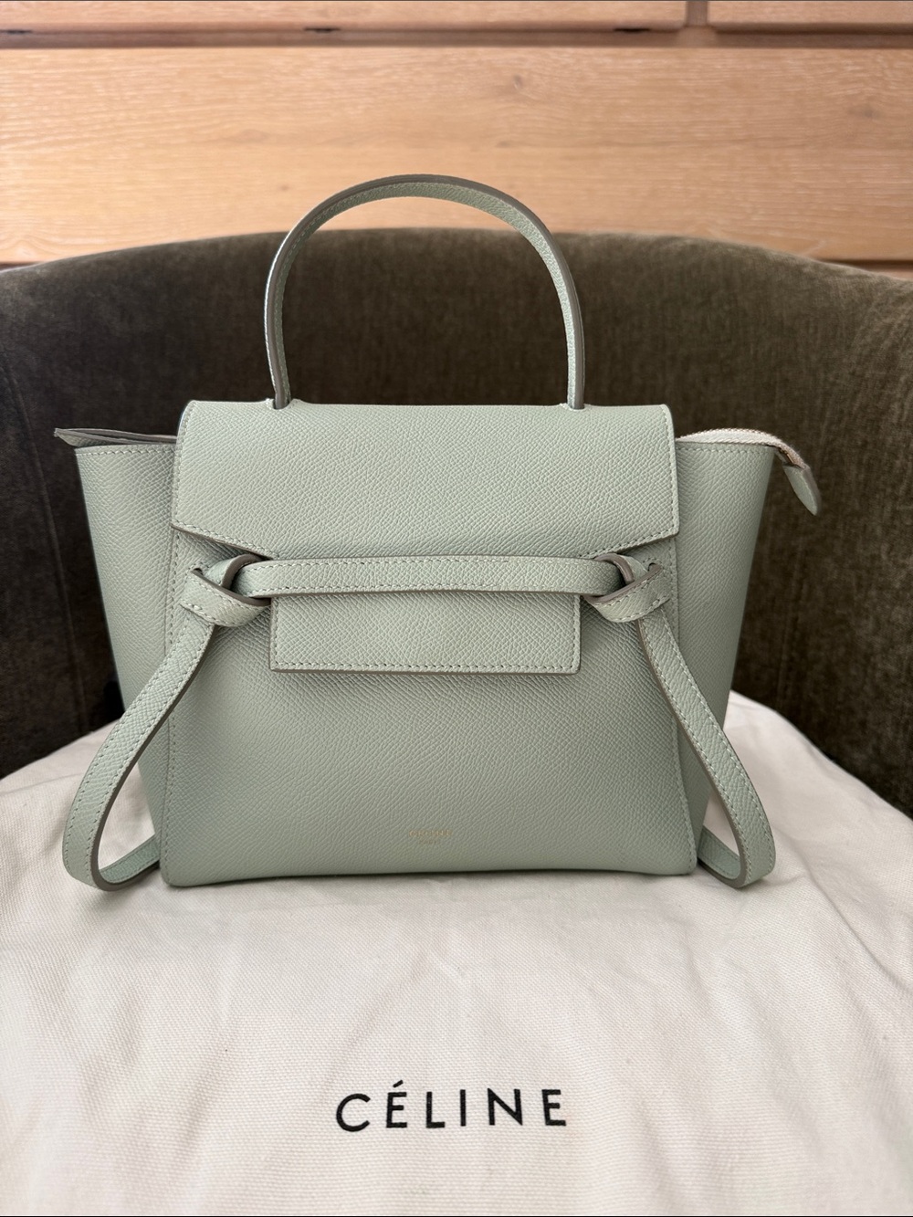 Celine Calf Skin Micro Belt Bag in Seafoam Green with Dust Bag